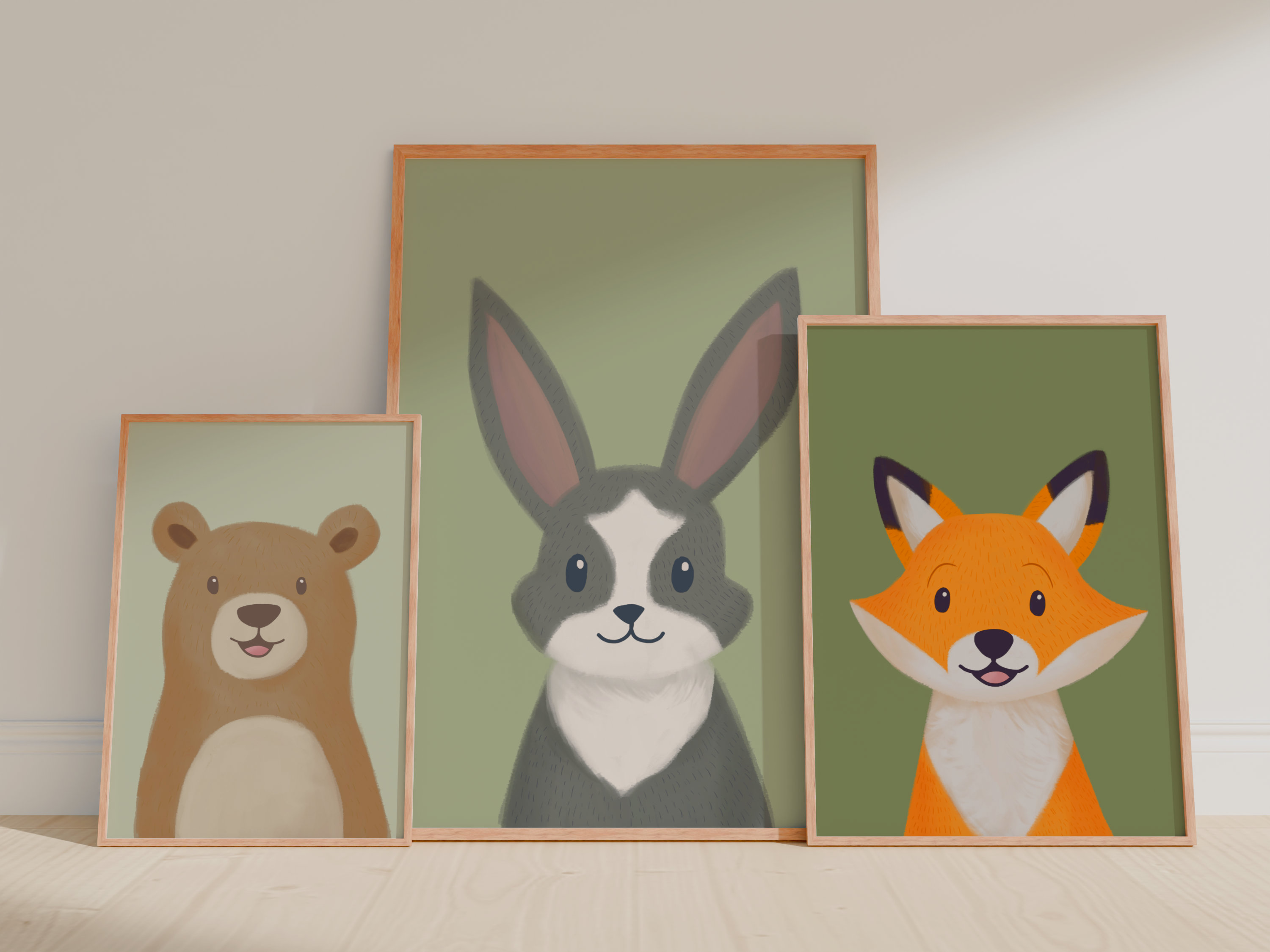 Woodland Animals Wall Art Set - Printable Nursery Illustrations (6-Piece Set)