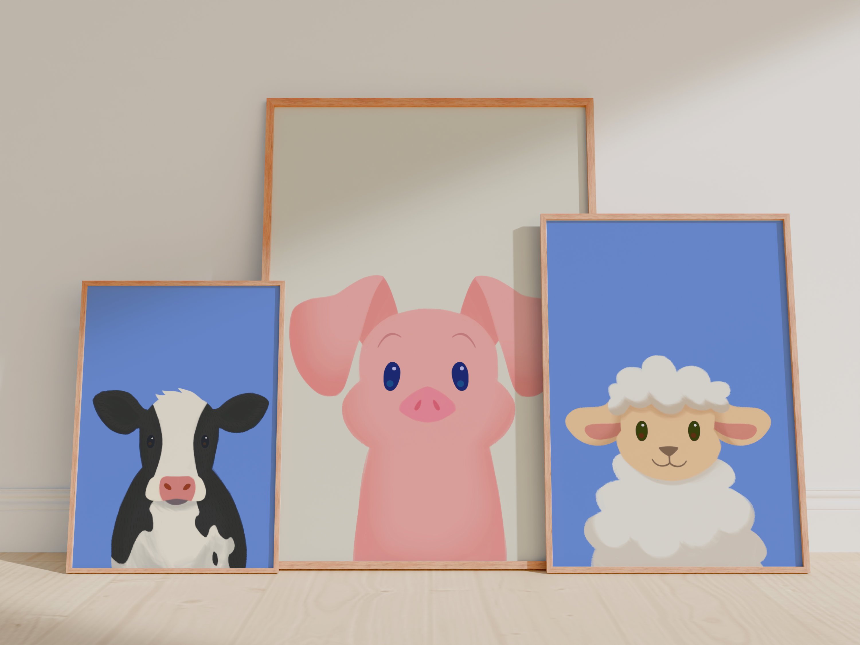 Farm Animals Wall Art Set - Printable Nursery Illustrations (6-Piece Set)