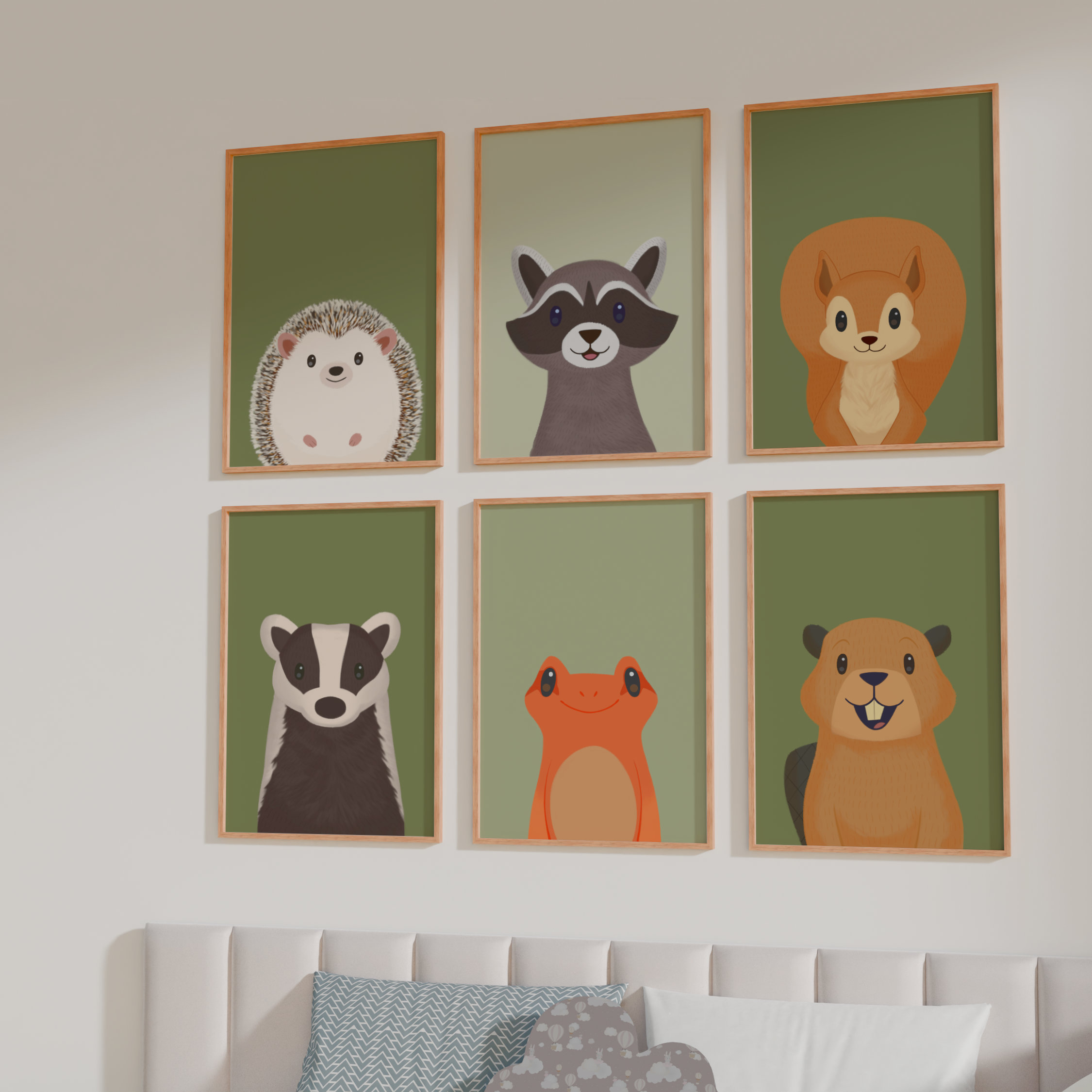 Woodland Animals Wall Art Set - Printable Nursery Illustrations (6-Piece Set)