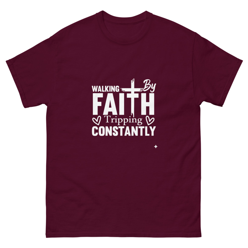 Walking By Faith Tripping Constantly Shirt - Funny Christian T-Shirt - Relatable Faith Apparel - Humorous Gospel Gear Tee - Gift for Christians