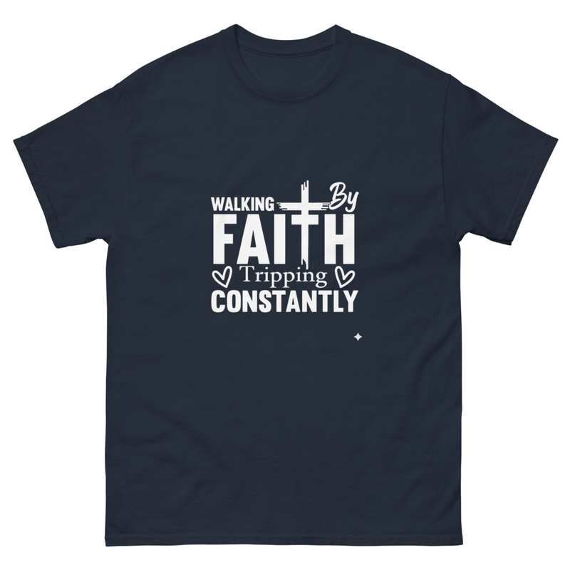Walking By Faith Tripping Constantly Shirt - Funny Christian T-Shirt - Relatable Faith Apparel - Humorous Gospel Gear Tee - Gift for Christians