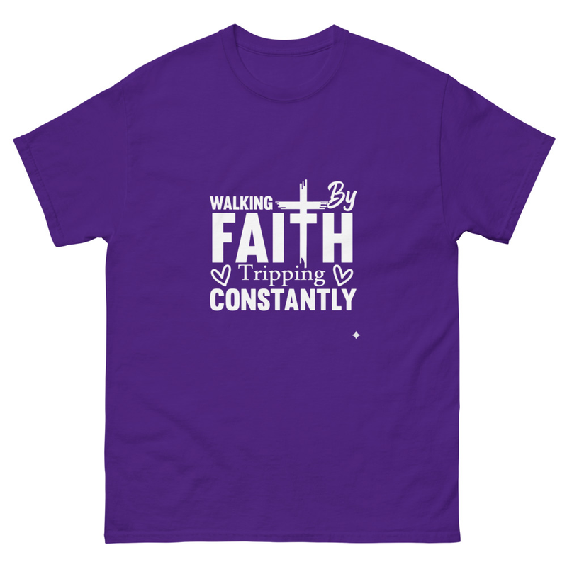 Walking By Faith Tripping Constantly Shirt - Funny Christian T-Shirt - Relatable Faith Apparel - Humorous Gospel Gear Tee - Gift for Christians