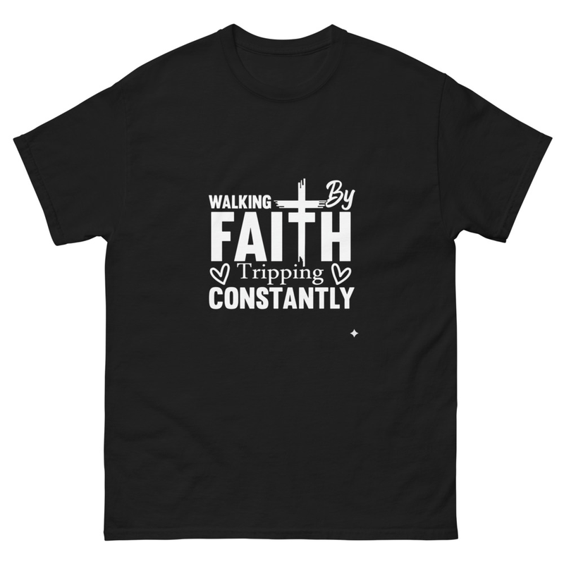 Walking By Faith Tripping Constantly Shirt - Funny Christian T-Shirt - Relatable Faith Apparel - Humorous Gospel Gear Tee - Gift for Christians