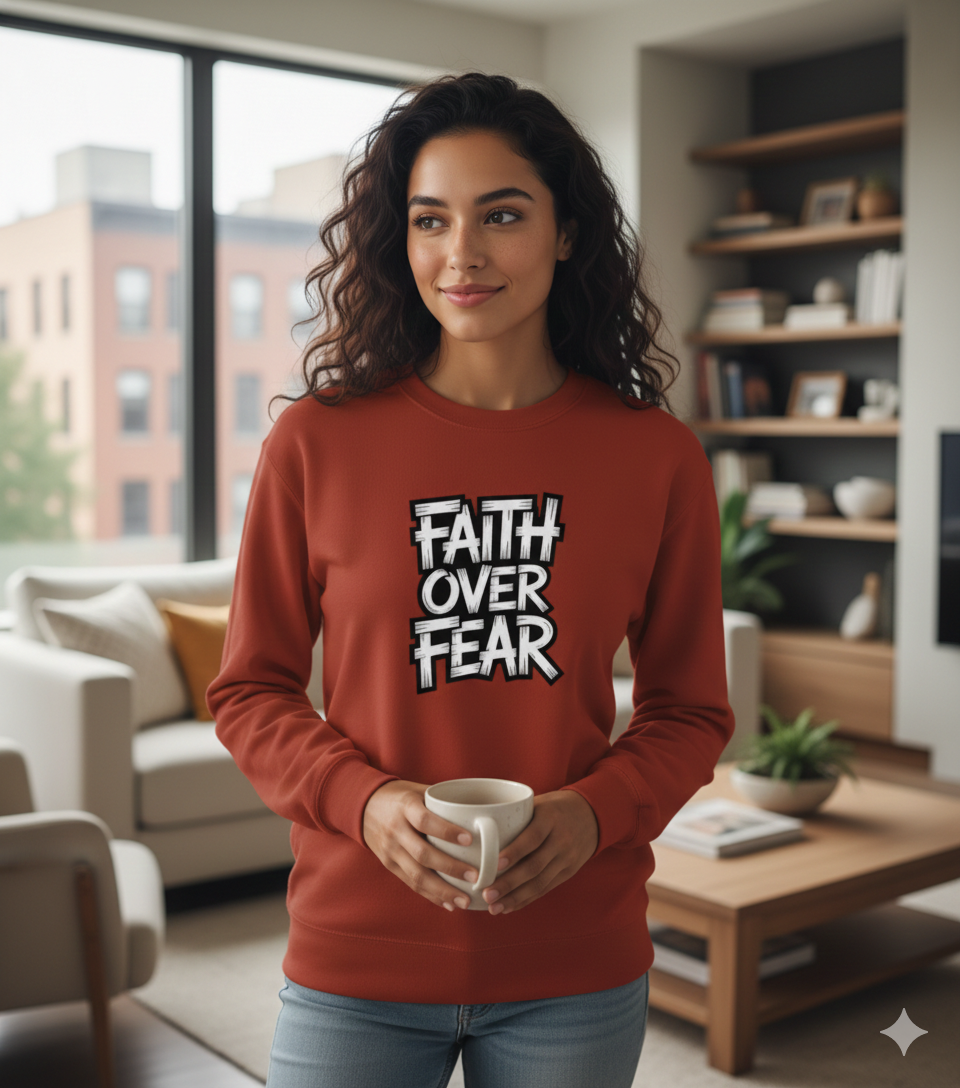 Faith Over Fear Christian Sweatshirt – Bold Streetwear Style Faith Crewneck