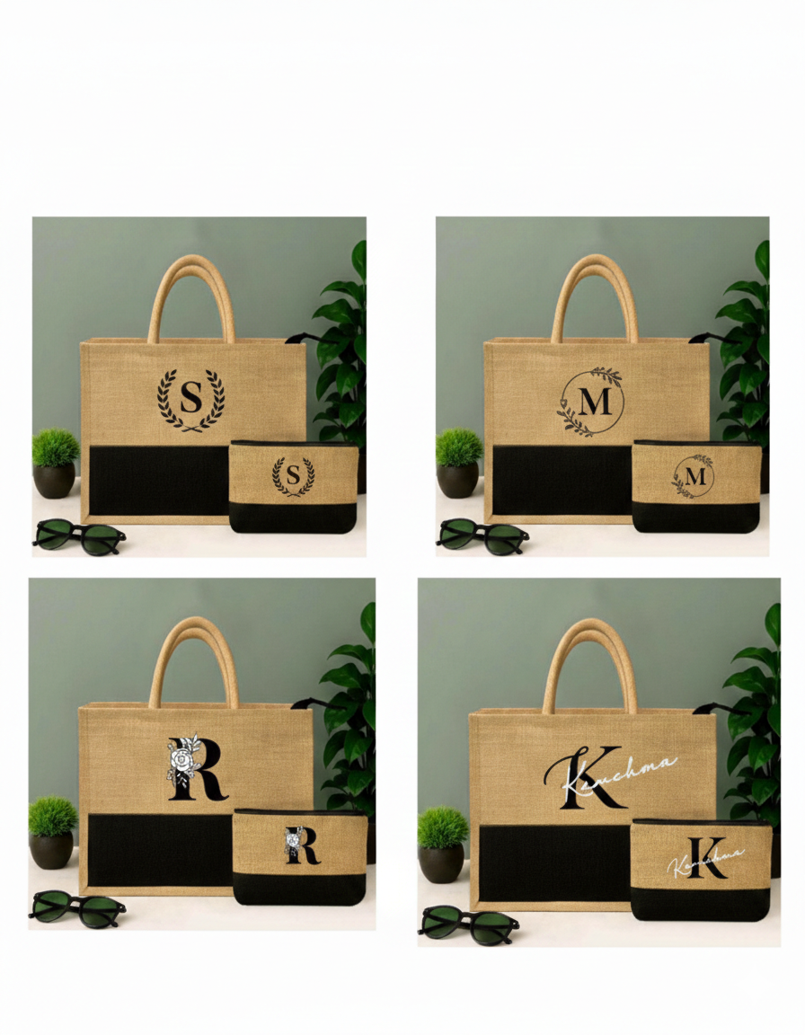 Personalized Zipper Jute Bag & Pouch Combo