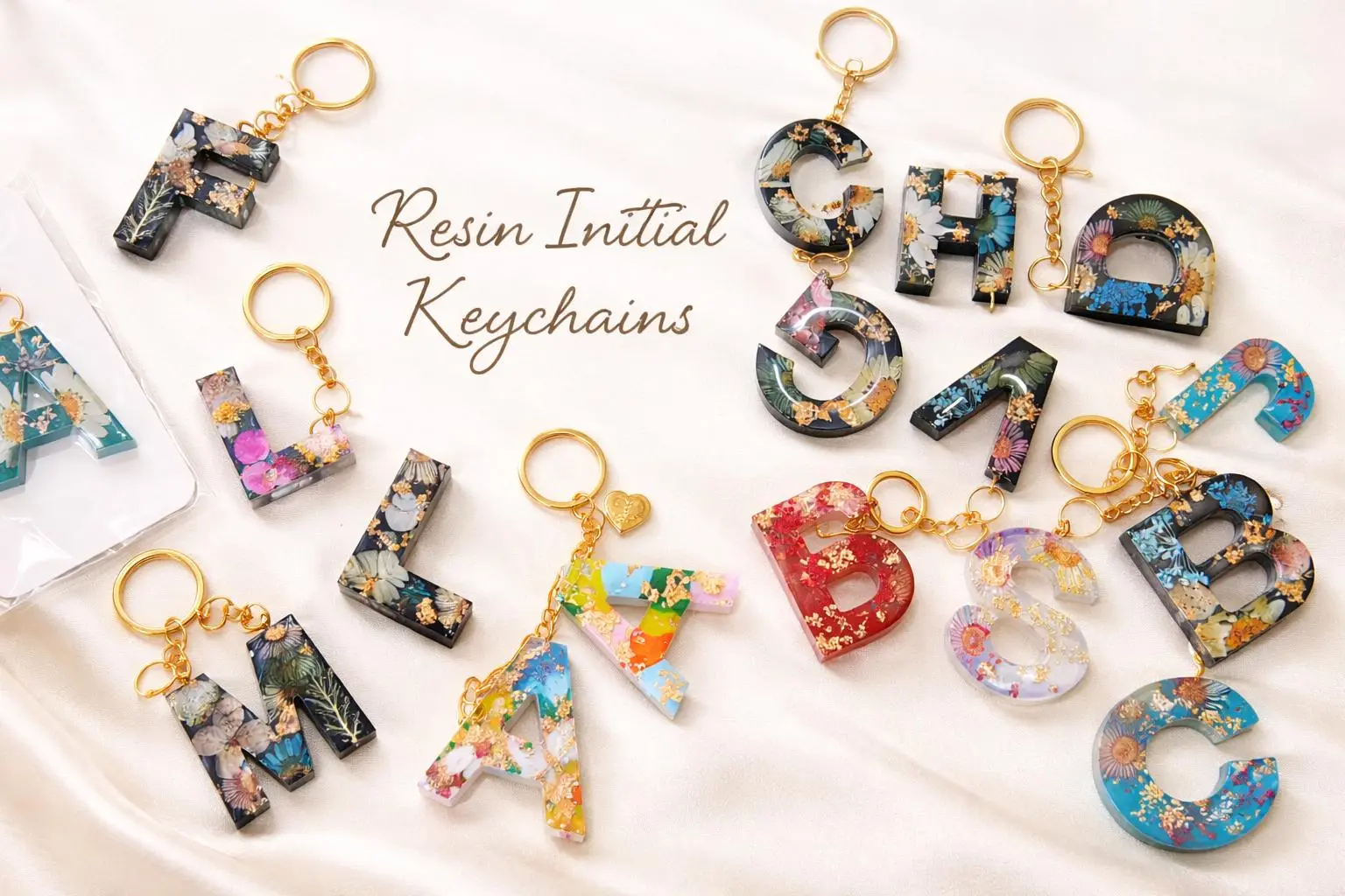 Floral Initial Resin Keychain