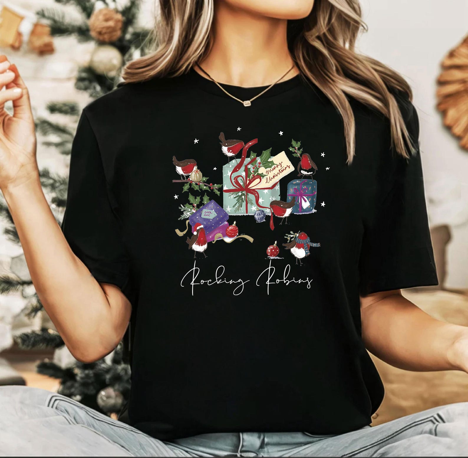Christmas T-shirt, Christmas Lights Shirt, Christmas Family Top, Holiday Gift, Christmas Family Matching Shirt, Santa, gift, Rocking Robins