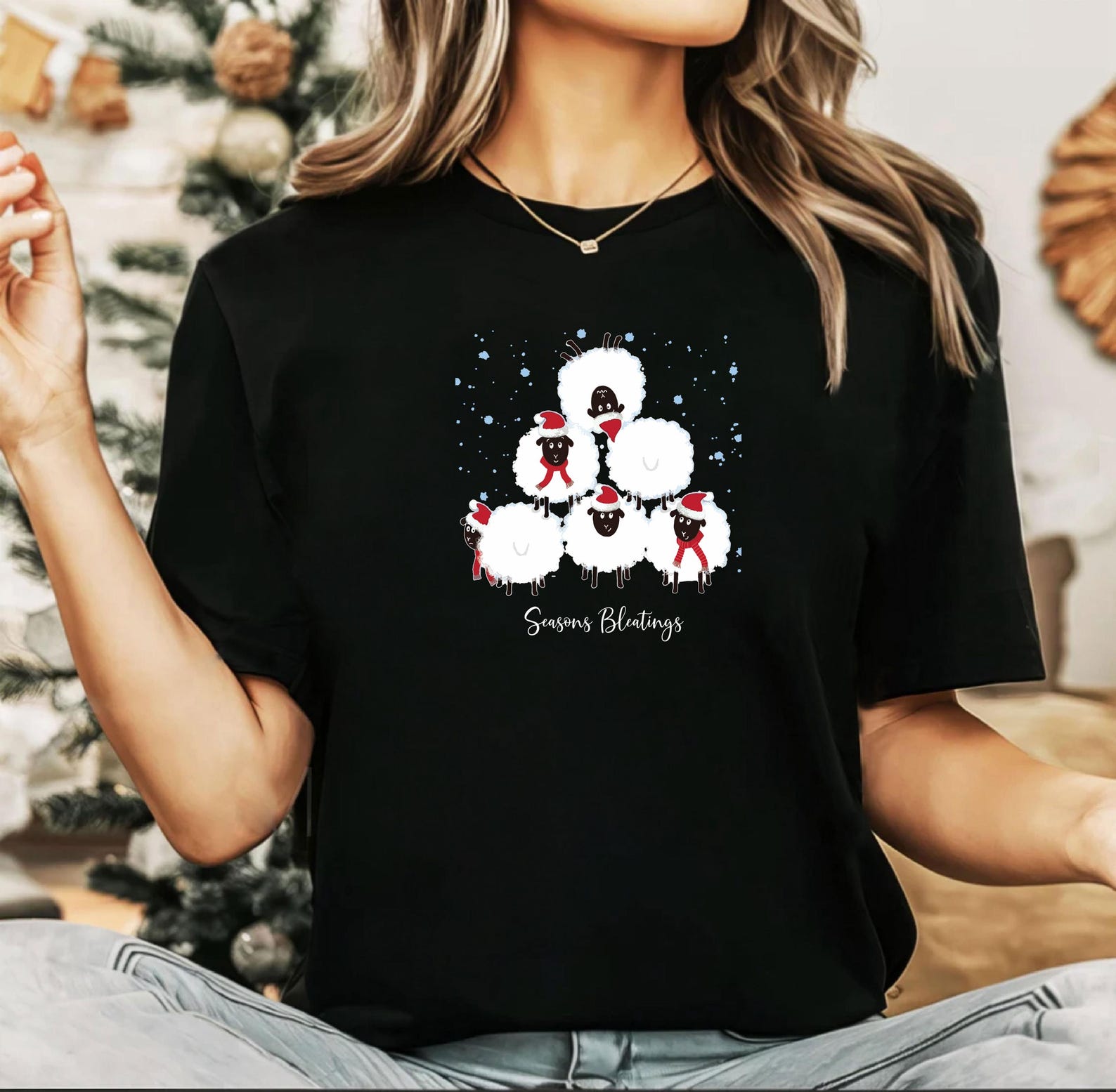 Christmas T-shirt, Christmas Lights Shirt, Christmas Family Top, Holiday Gift, Christmas Family Matching Shirt, Santa, Seasons Bleatings