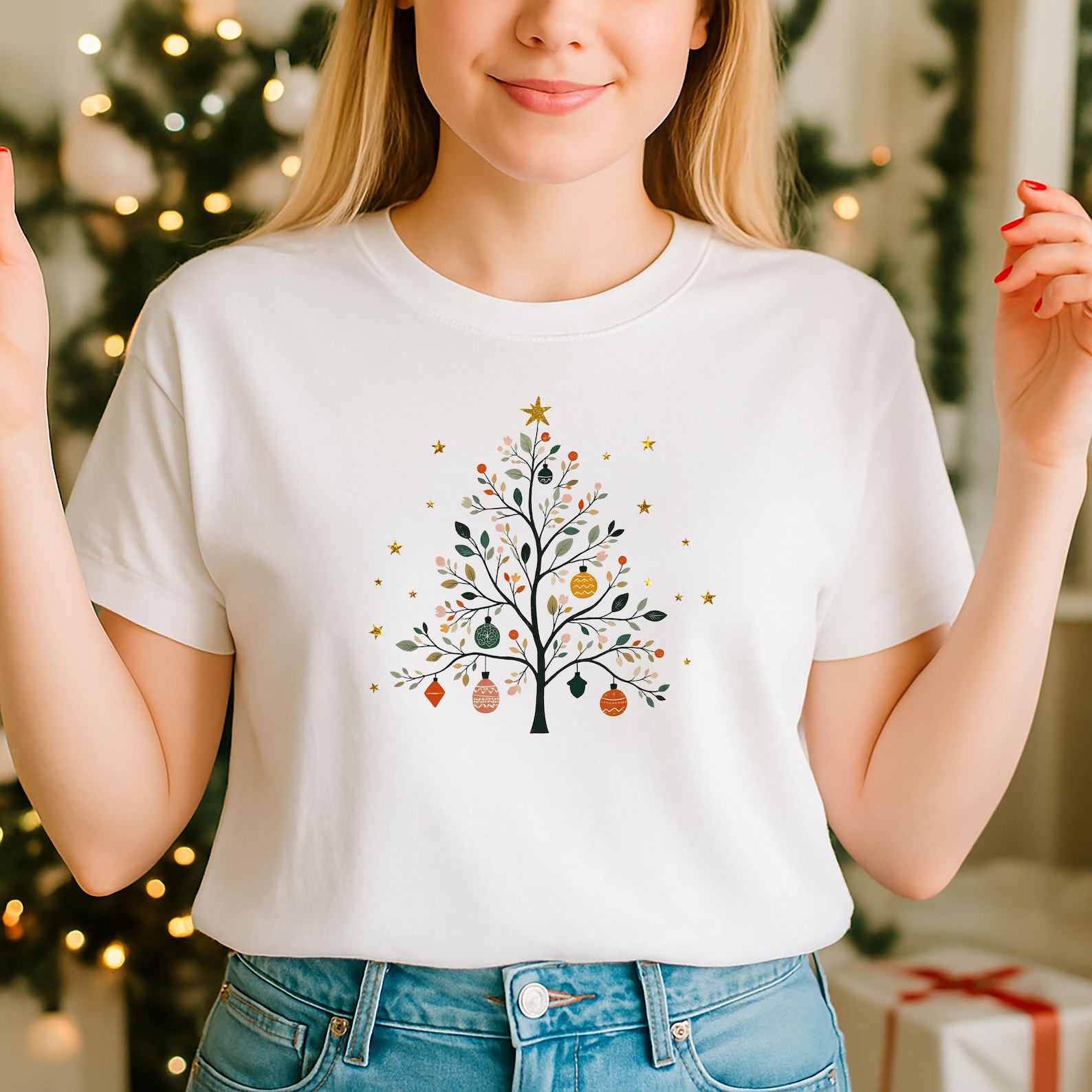 Personalised Merry Christmas T-shirt,Christmas Lights Shirt,Christmas Holiday Gift,Christmas Family Matching Shirt, Scandi Christmas Tree