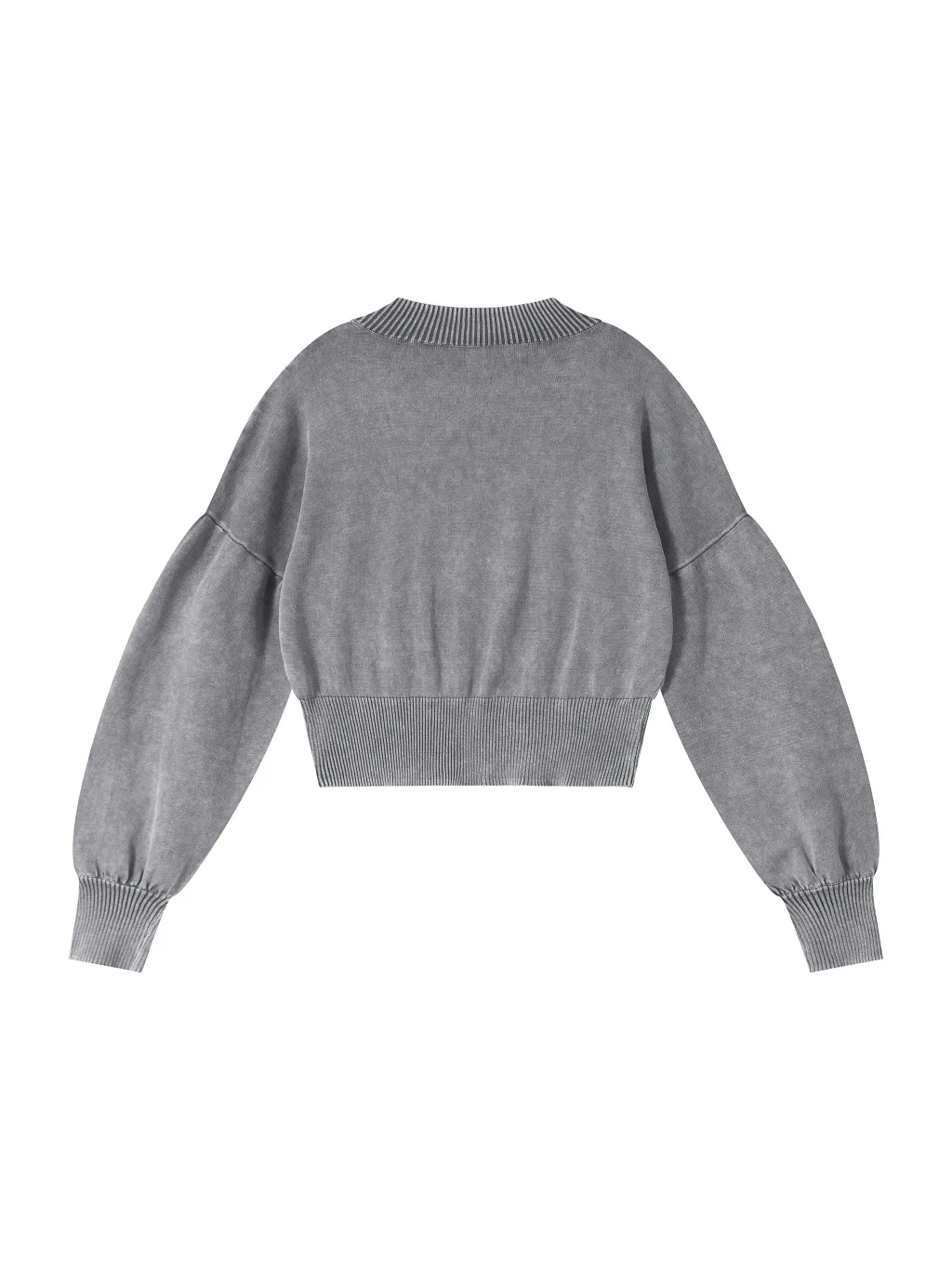 Mineral Wash Balloon Sleeve Cropped Sweater