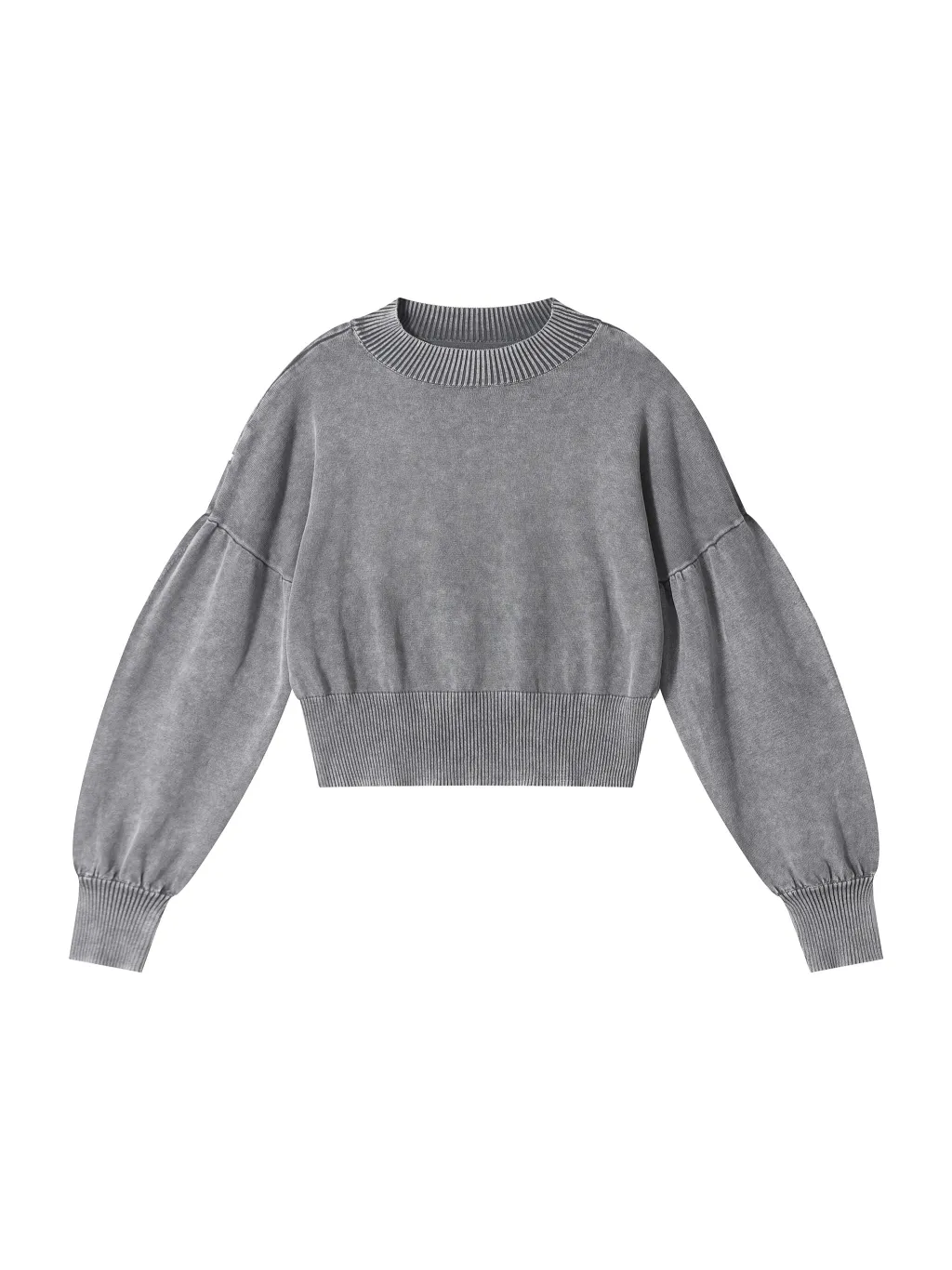 Mineral Wash Balloon Sleeve Cropped Sweater