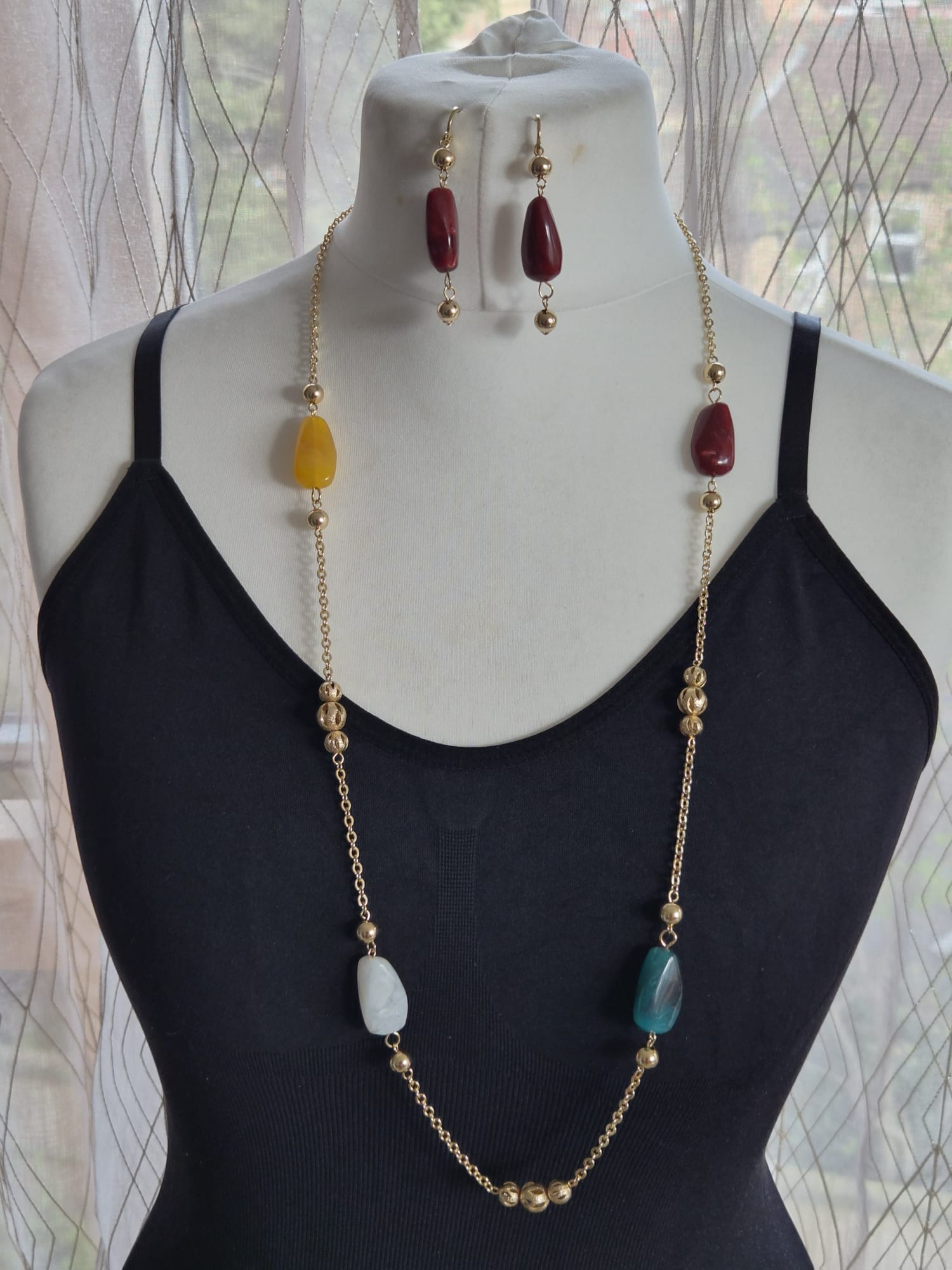 Colorful Gemstone Necklace & Earrings Set