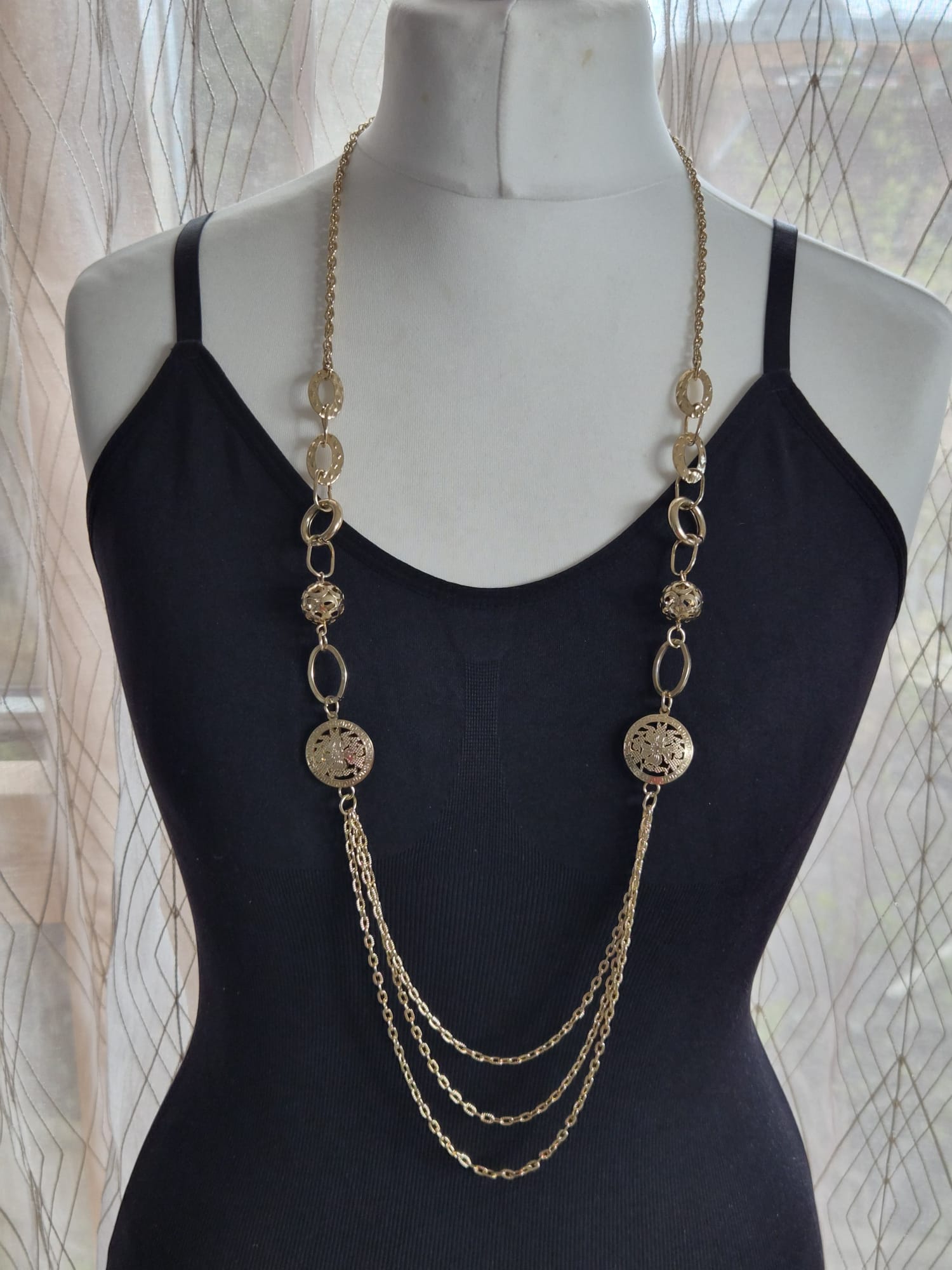 Gold Tone Long Pendant Necklace