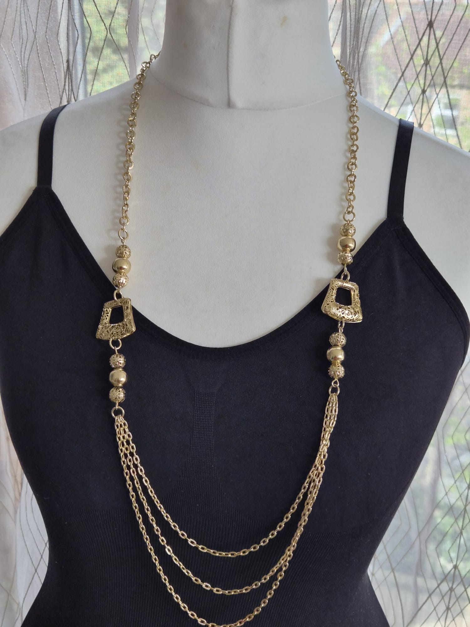 Gold Tone Layered Chain Necklace