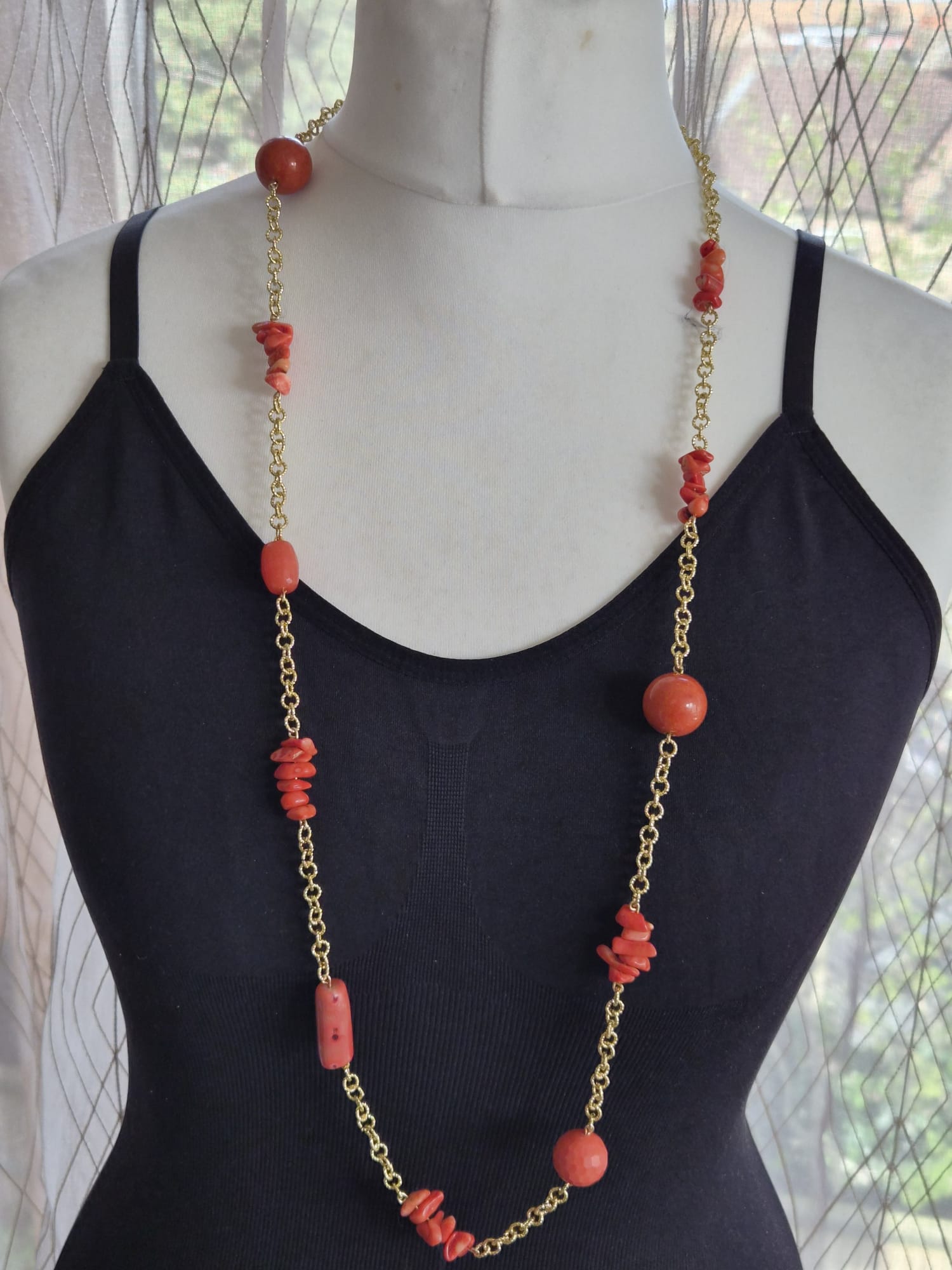 Gold Chain Red Bead Necklace