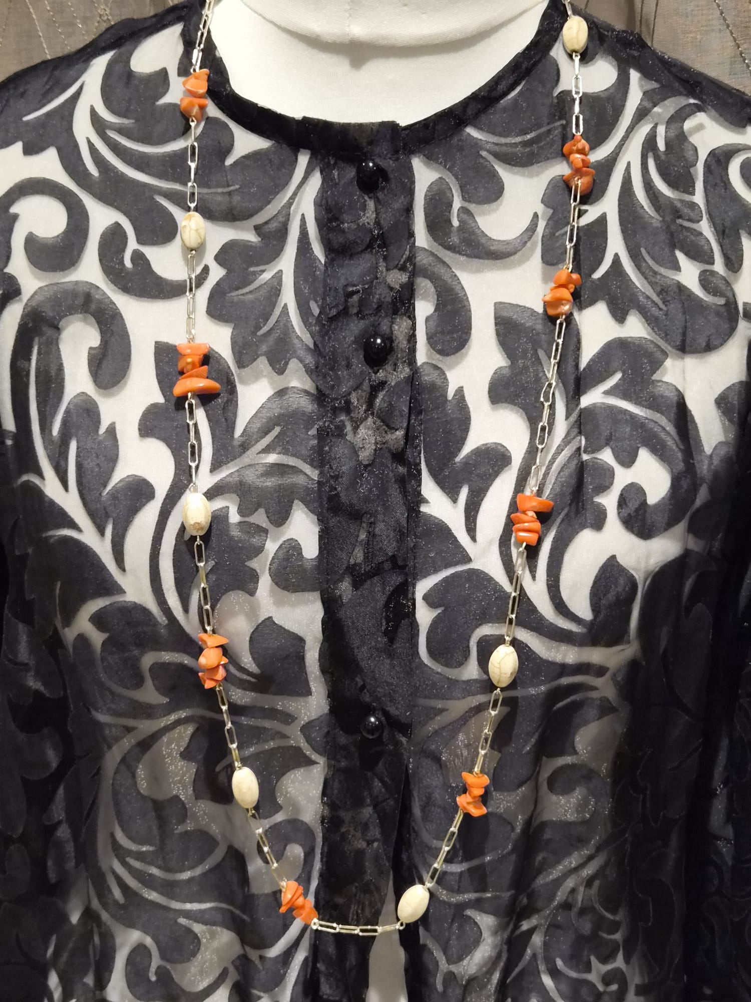Coral and Shell Bead Necklace
