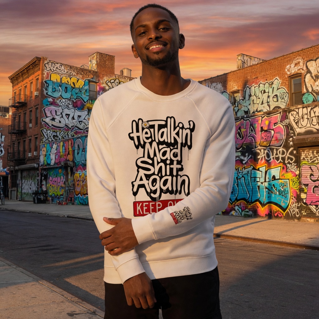 Talking organic raglan sweatshirt