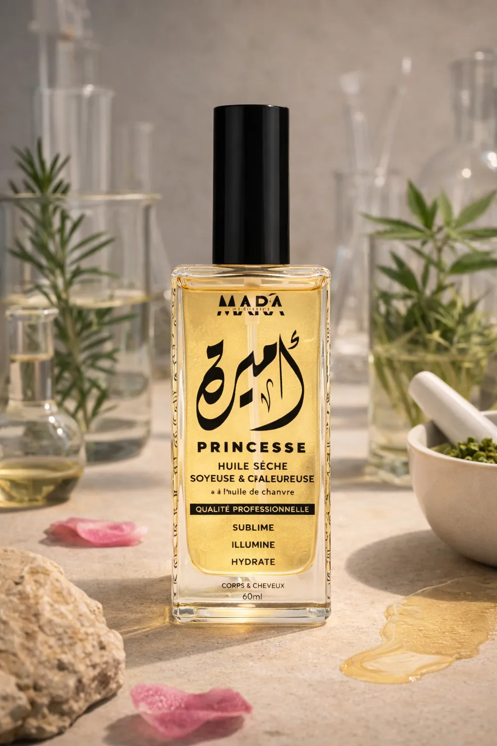 Huile sèche parfumé corps & cheveux à l'huile de chanvre 60ml | Mar'a cosmetics