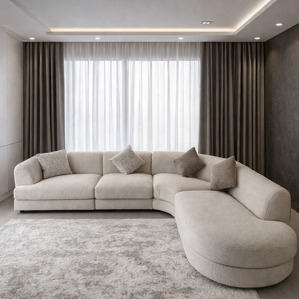 Modern Curved L-Shape Sofa | Custom Made in Riyadh Saudi Arabia