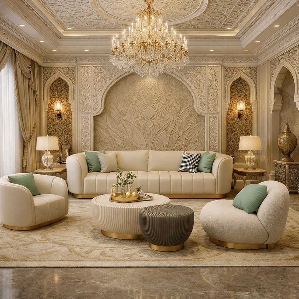 طقم كنب فاخر 5 مقاعد (3+1+1) – كنب غرفة معيشة أنيق وعصري | SofaCurtainKSA