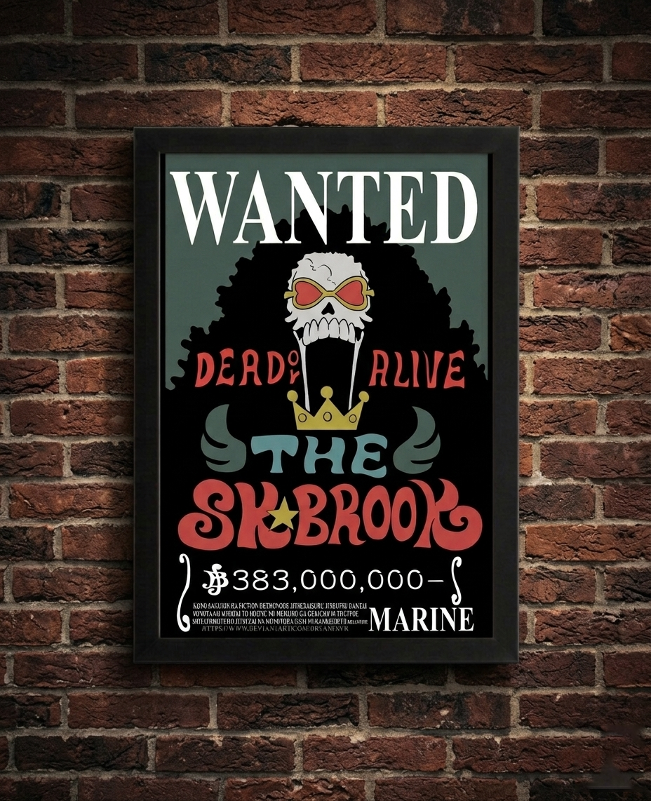 One Piece Soul King Brook Wanted Poster - Framed A4 Anime Wall Art