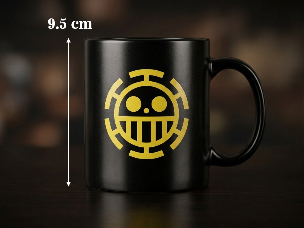 Trafalgar D. Law Ceramic Mug - Heart Pirates Jolly Roger Coffee Cup - Black 330ml