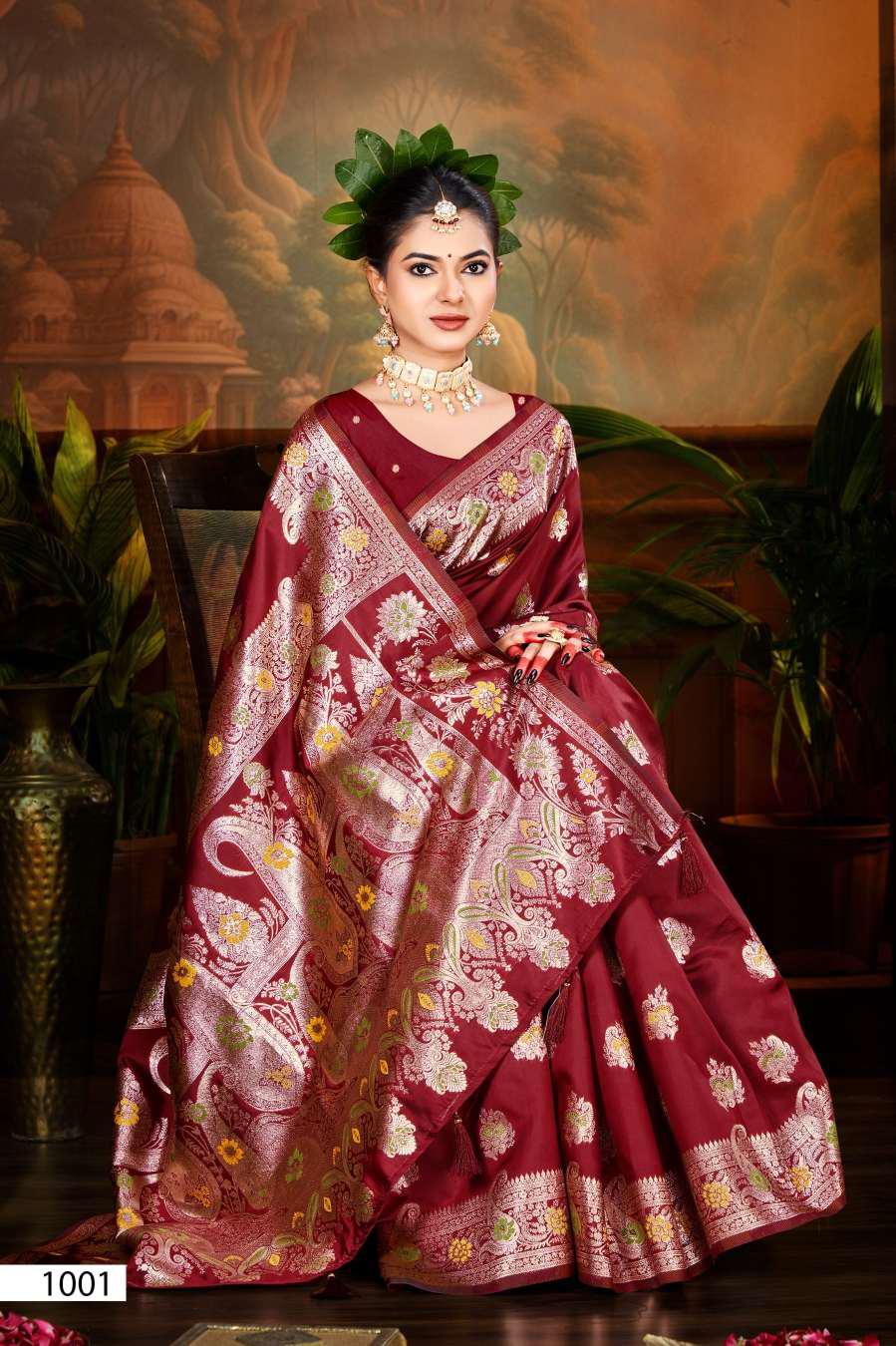 Elegant Floral Maroon Saree