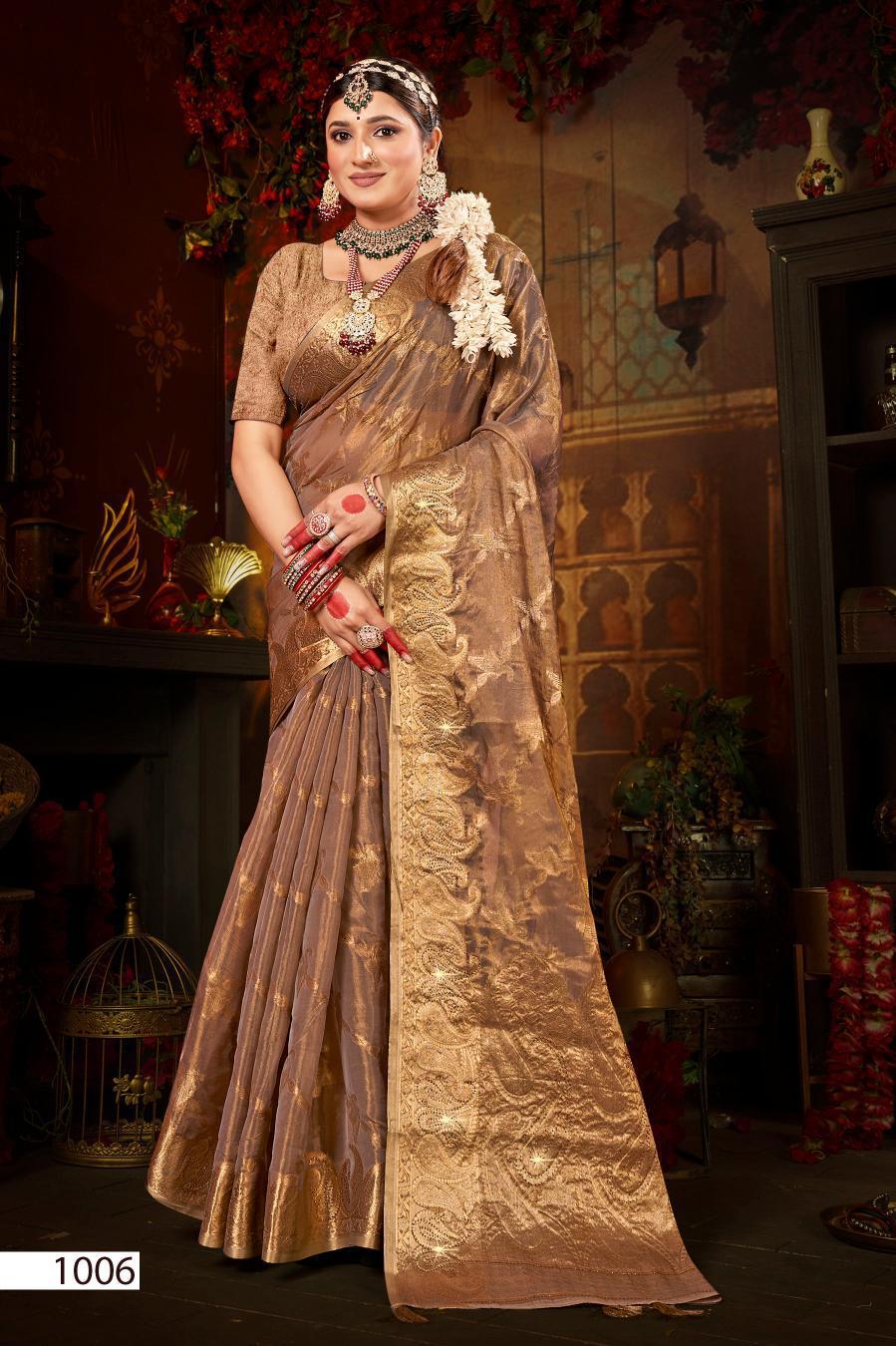  Bronze Organza Silk Saree with Zari Weaving