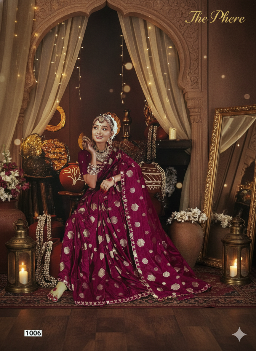 Maroon Polka Dot Bridal Saree