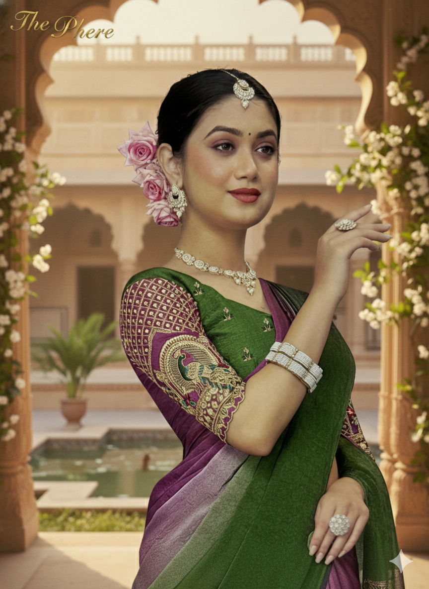 Elegant Green & Purple Silk Saree