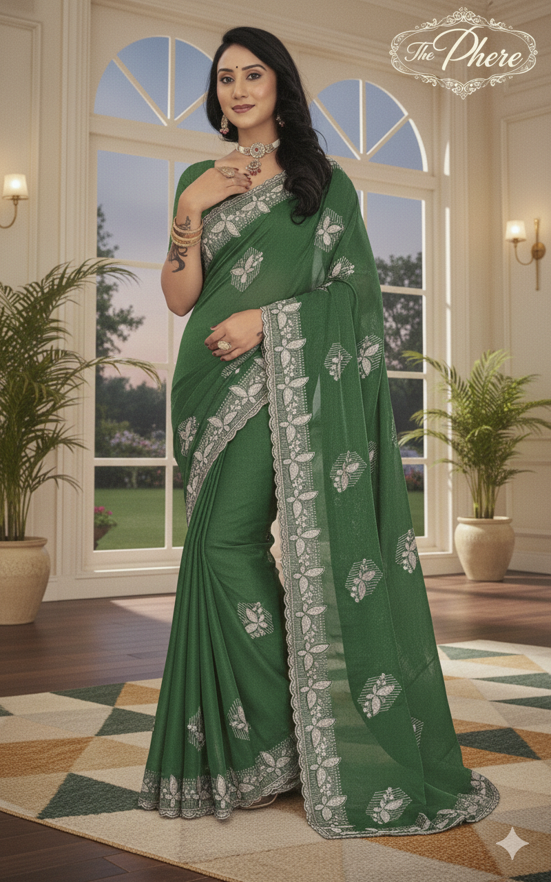 Elegant Green Embroidered Saree
