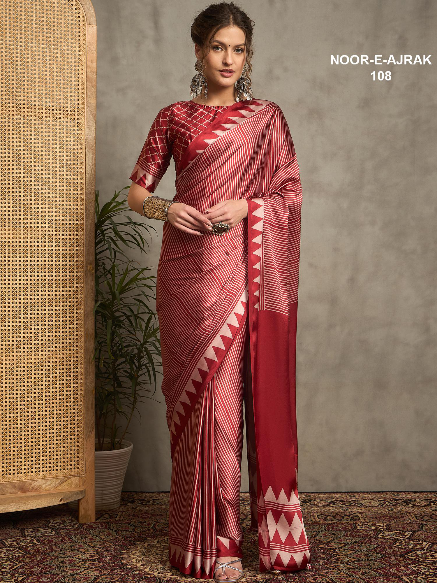 Designer Maroon Modal Silk Saree | Modern Striped Print with Lagdi Patta Border | Party & Office Wear