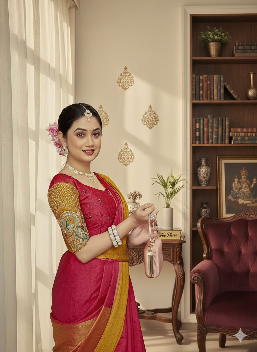 Elegant Red-Yellow Saree Set