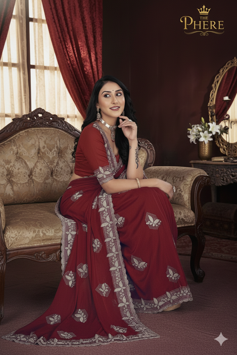 Maroon Designer Wedding Saree