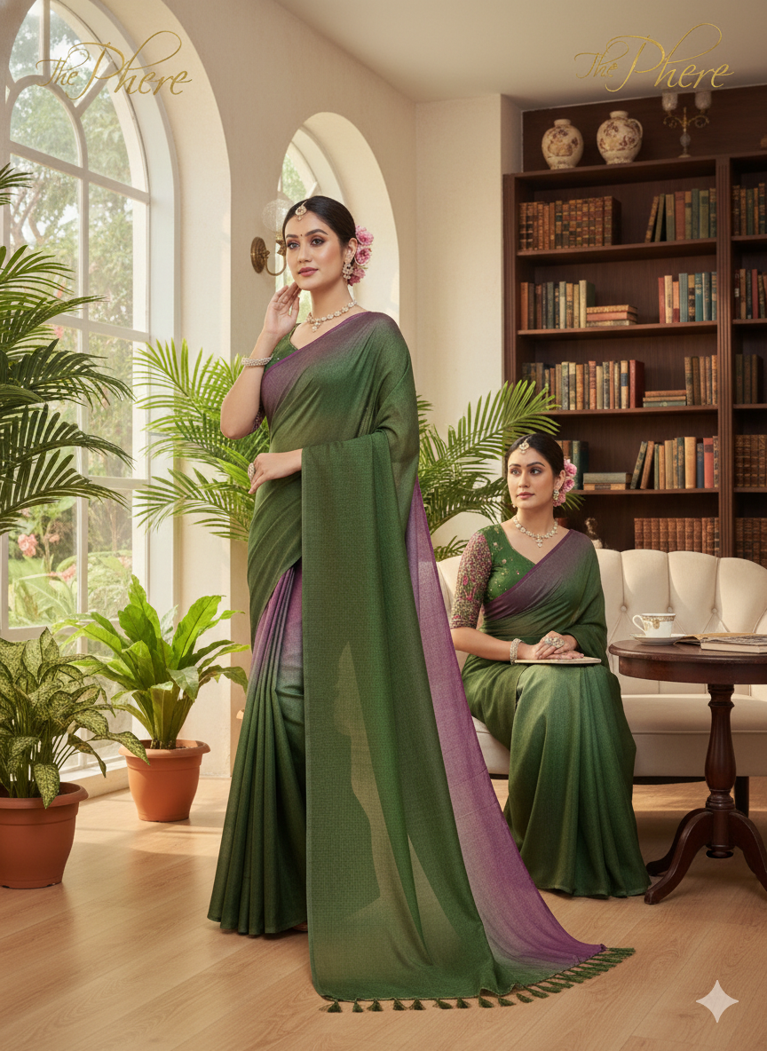 Elegant Green & Purple Silk Saree
