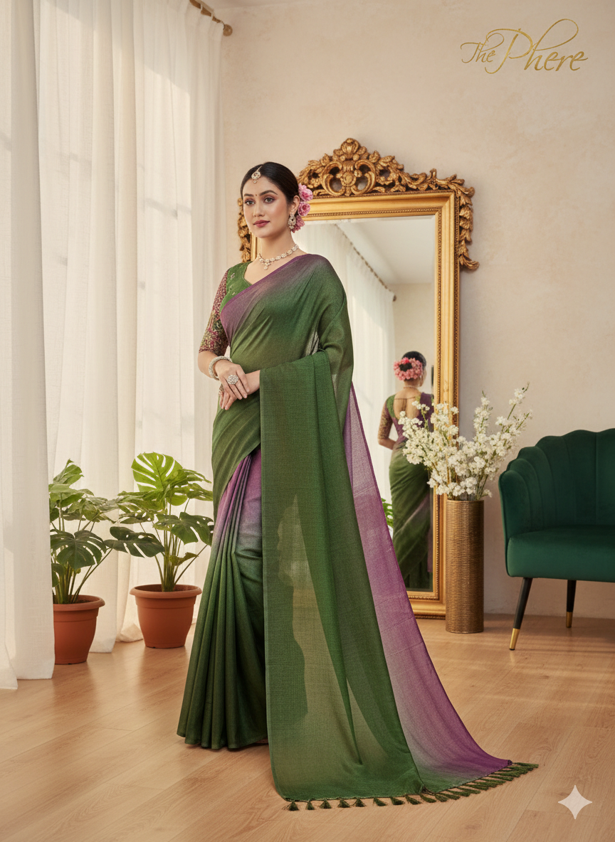 Elegant Green & Purple Silk Saree
