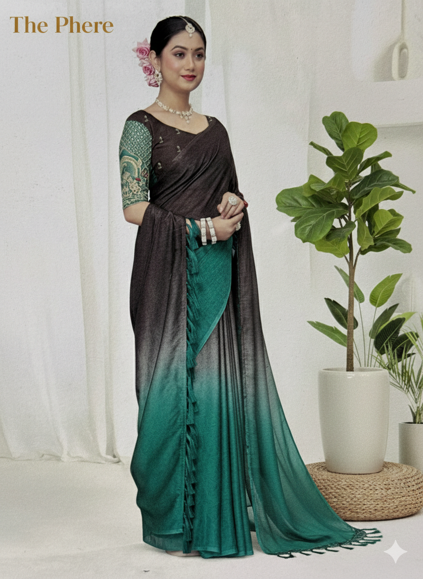Elegant Brown & Teal Silk Saree