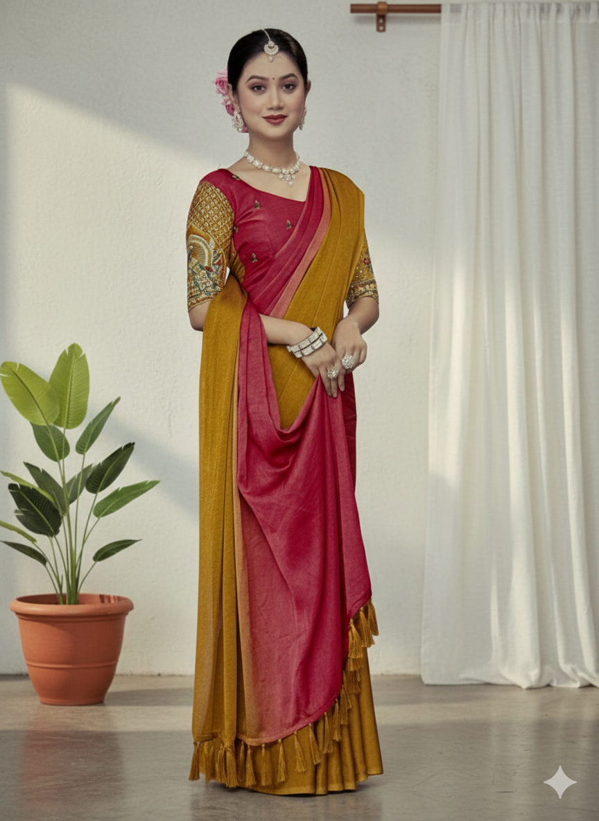Elegant Red-Yellow Saree Set