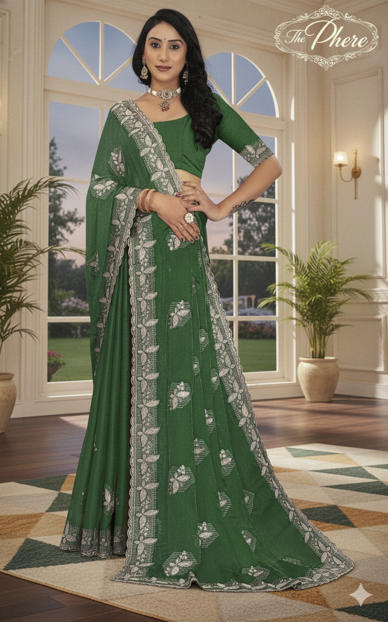 Elegant Green Embroidered Saree