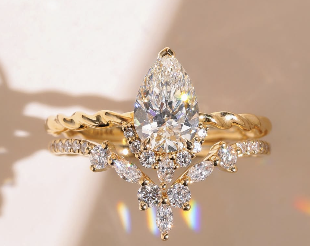 Gold Diamond Engagement Ring Set