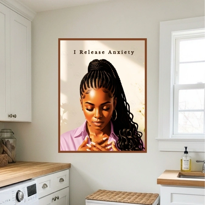  I Release Anxiety | Black Woman Faith Art | Philippians 4:6 Scripture Wall Art Print | Nana Faith Art | Digital Art Print