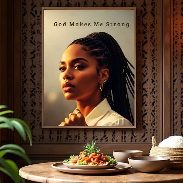 God Makes Me Strong | Black Woman Faith Art | Scripture Wall Art Print | Nana Faith Art