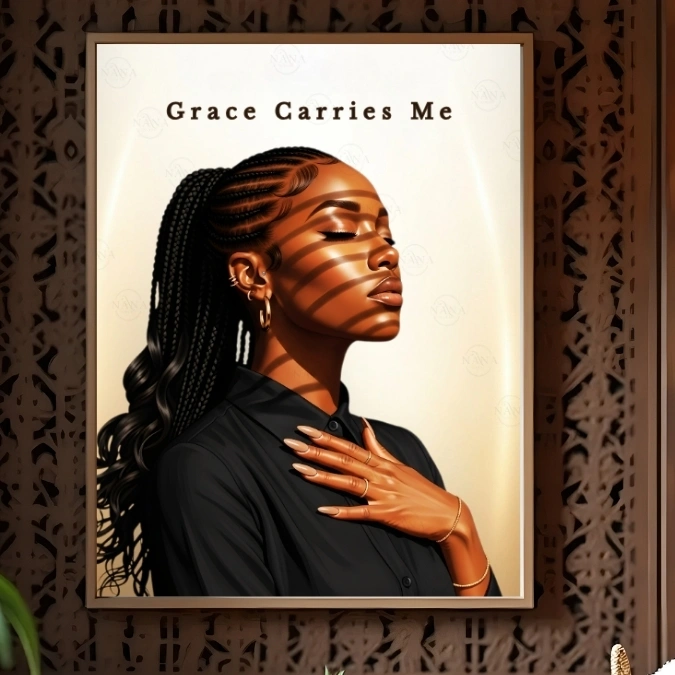 Grace Carries Me | Black Woman Faith Art | Ephesians 2:8 Scripture Wall Art Print | Nana Faith Art|  Digital Wall Art