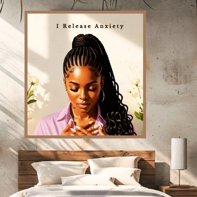  I Release Anxiety | Black Woman Faith Art | Philippians 4:6 Scripture Wall Art Print | Nana Faith Art | Digital Art Print