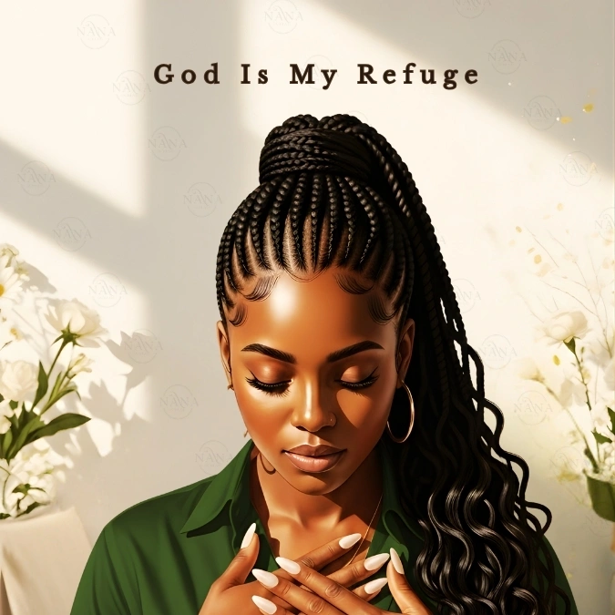God Is My Refuge — Black Woman Faith Art — Digital Art Print