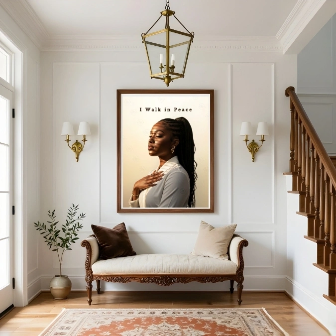 I Walk in Peace | Black Woman Faith Art | John 14:27 Scripture Wall Art Print | Nana Faith Art — Digital Art Print