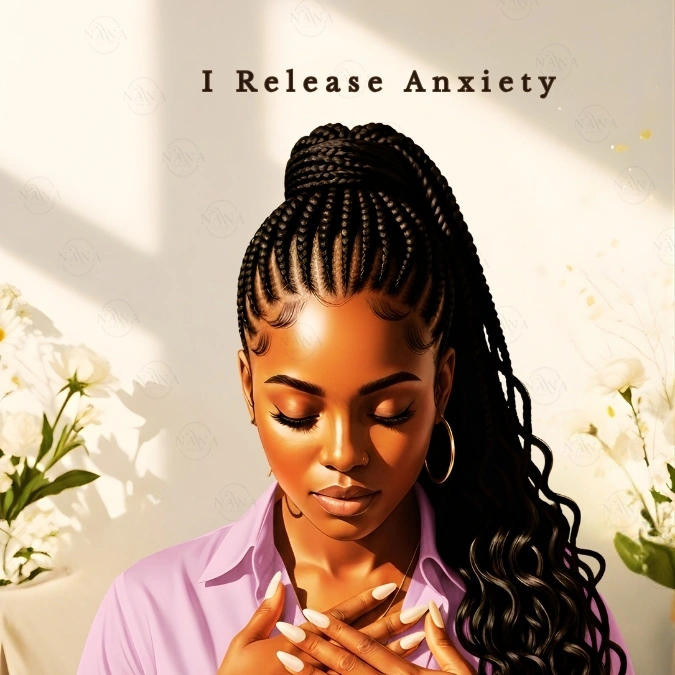 I Release Anxiety | Black Woman Faith Art | Philippians 4:6 Scripture Wall Art Print | Nana Faith Art | Digital Art Print
