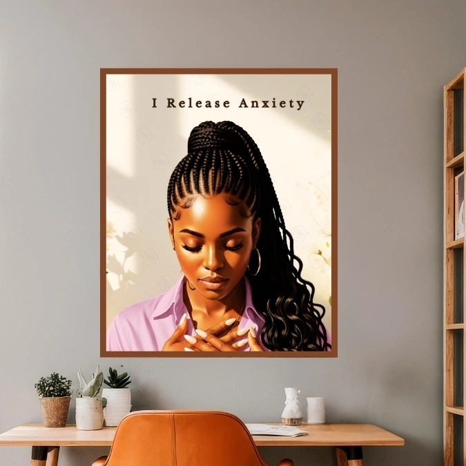  I Release Anxiety | Black Woman Faith Art | Philippians 4:6 Scripture Wall Art Print | Nana Faith Art | Digital Art Print