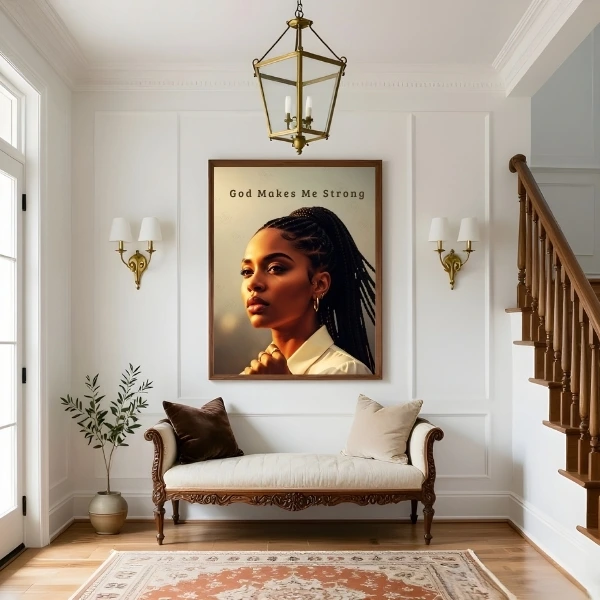 God Makes Me Strong | Black Woman Faith Art | Scripture Wall Art Print | Nana Faith Art