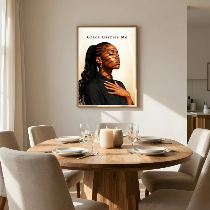 Grace Carries Me | Black Woman Faith Art | Ephesians 2:8 Scripture Wall Art Print | Nana Faith Art|  Digital Wall Art